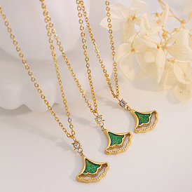 Fashionable Green Laser Flash Zirconia Ginkgo Leaf Necklace and Earrings Set