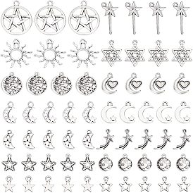 140Pcs 14 style Tibetan Style Alloy Charms, Star & Moon & Sun