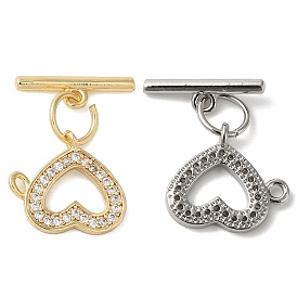 Brass Micro Pave Clear Cubic Zirconia Toggle Clasps, Heart