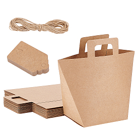 Nbeads Rectangle Foldable Creative Kraft Paper Gift Bag, with Jute Cords and Paper Price Tags