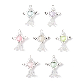 Подвески из акрила и сплава в тибетском стиле, Сердце & цветок, с железной фурнитурой, старинное серебро и платина