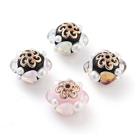 Handmade Indonesia Beads, with Alloy, Resin and ABS Plastic, Heart, Golden