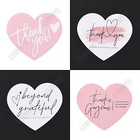 4 bolsas 4 estilos papel recubierto tarjeta de felicitación de agradecimiento, corazón con palabra gracias patrón, para el día de acción de gracias
