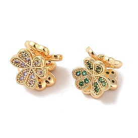 Brass Micro Pave Cubic Zirconia Beads, Flower, Golden