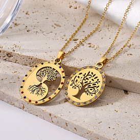 18K Gold Plated Titanium Steel Tree of Life Pendant Necklace - Fashionable and Luxurious Women's Jewelry
