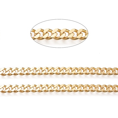 Brass Cuban Link Chains, Chunky Curb Chains, Oval, Unwelded, Long-Lasting Plated, with Spool