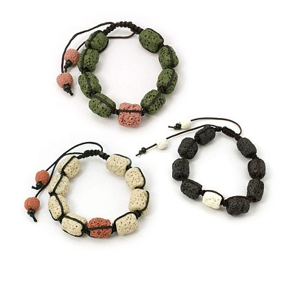 Lavastein Perlen Armbänder, gewachsten Baumwollkordel mit Holzperlen, Stil, 48 mm
