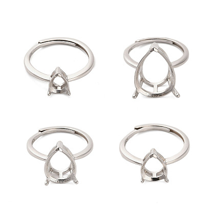 Родиевое покрытие 925 стерлинговое серебро регулируемые настройки для кольца-солитера, 3 оправы для колец в стиле барокко в форме груши, стойки покрытие, слеза