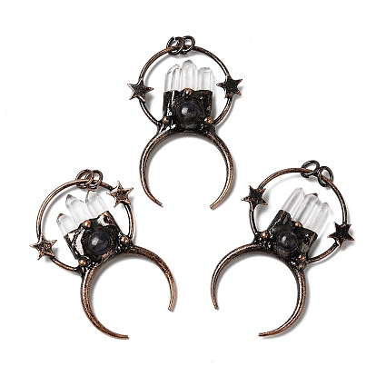 Большие подвески из натуральных кристаллов кварца и аметиста, звездные и лунные чары, с красной медью, без кадмия и без свинца