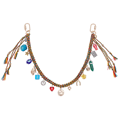 1Штукатурные плетеные цепочки из полиэстеровой веревки с кисточками для сумок, с подвесками в форме подковы из сплава, стеклянным оберегом от сглаза и синтетическим малахитом в форме пули.