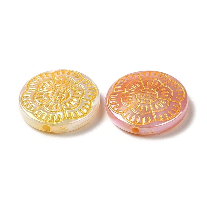 Plating Opaque Acrylic Beads, Golden Metal Enlaced, Flat Round
