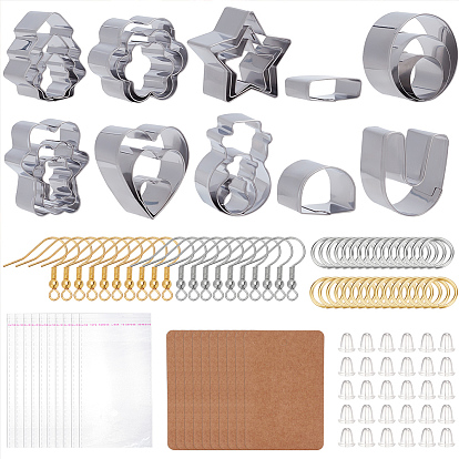 DIY Christmas Earring Making Finding Kit, Including 430 Stainless Steel Polymer Clay Cutters, Plastic Ear Nuts, Metal Earring Hooks & Jump Rings, OPP Bags, Earring Display Card
