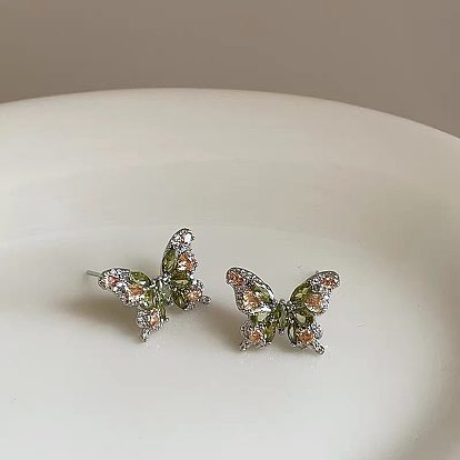 Alloy Rhinestone Stud Earrings for Women, Butterfly