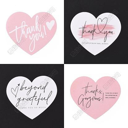 4 bolsas 4 estilos papel recubierto tarjeta de felicitación de agradecimiento, corazón con palabra gracias patrón, para el día de acción de gracias