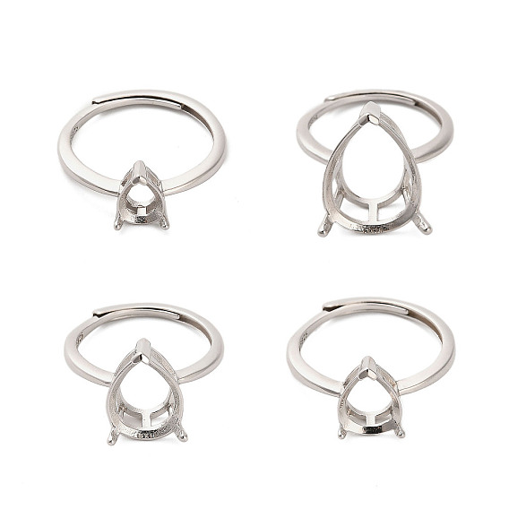 Родиевое покрытие 925 стерлинговое серебро регулируемые настройки для кольца-солитера, 3 оправы для колец в стиле барокко в форме груши, стойки покрытие, слеза