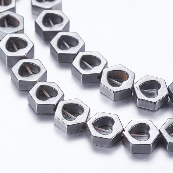 Non-magnetic Synthetic Hematite Beads Strands, Hexagon with Heart