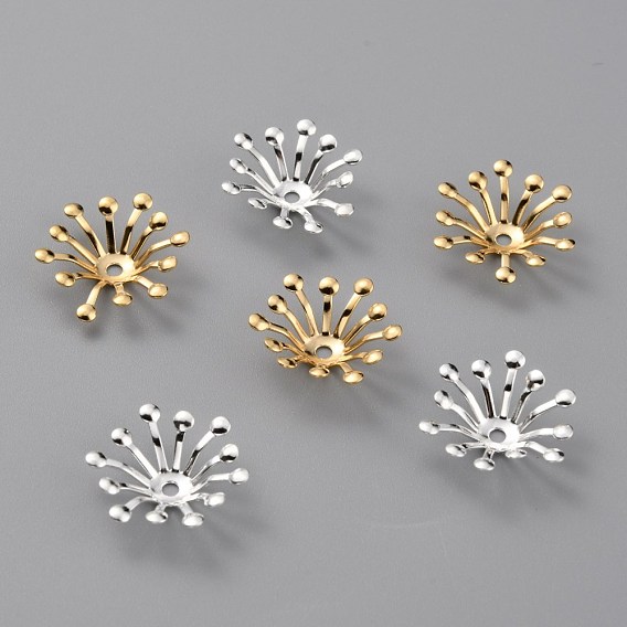 Шапочки и конусы для бусин, латунные, мульти-лепесток цветка