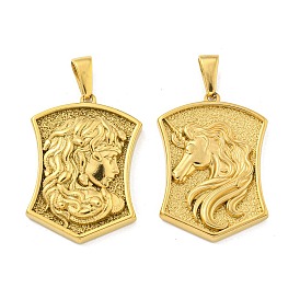 Ion Plating(IP) 304 Stainless Steel Pendants, Shield with Medusa & Unicorn Charm