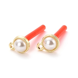 Alloy Stud Earring Findings, with 925 Sterling Silver Pin and ABS Plastic Imitation Pearl, with Loop, Half Round