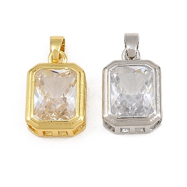 Charmes de zircone cubique clair pavés en laiton, charmes de pierre unique, breloques rectangulaires et octogonales