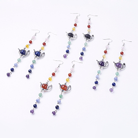 Pendientes colgantes de piedras preciosas naturales, con marcos de caldera de estilo tibetano y ganchos de bronce
