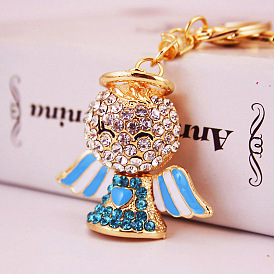 Cute jewelry alloy colorful crystal angel key chain women's bag accessories key chain pendant small gift 1222