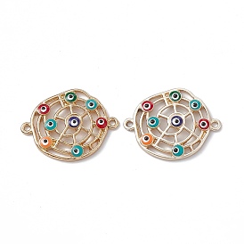 Alloy Connector Charms, with  Enamel, Flat Round Links with Colorful Evil Eye
