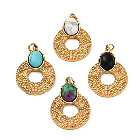 Cmешанные подвески драгоценных камней, 304 кольцо из нержавеющей стали с овальными подвесками, ионное покрытие (ip)