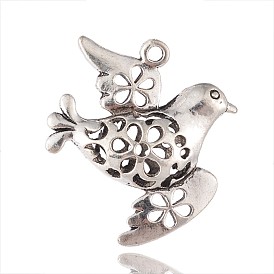 Filigree Tibetan Style Alloy Peace Dove Pendants, 35x31x7mm, Hole: 2mm