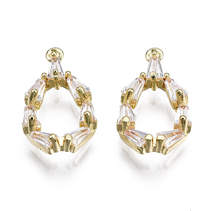 Brass Inlaid Clear Cubic Zirconia Charms, Cadmium Free & Nickel Free & Lead Free, Teardrop
