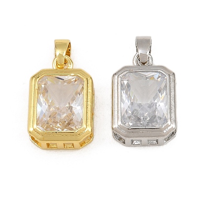 Charmes de zircone cubique clair pavés en laiton, charmes de pierre unique, breloques rectangulaires et octogonales