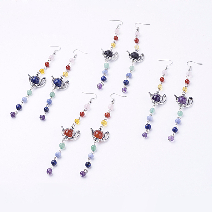 Pendientes colgantes de piedras preciosas naturales, con marcos de caldera de estilo tibetano y ganchos de bronce