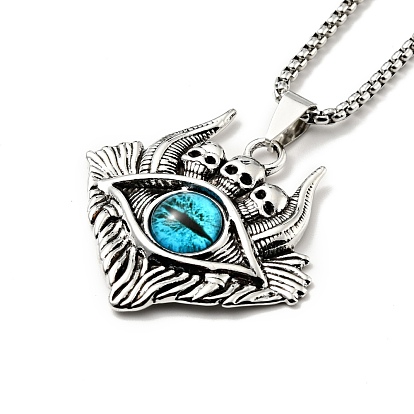 Alloy Skull with Plastic Dragon Eye Pendant Necklace, Gothic Jewelry for Men Women