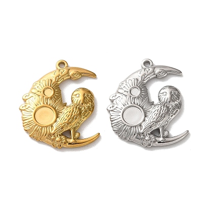 304 Настройки горный хрусталь из нержавеющей стали кулон, ионное покрытие (ip), луна с совой