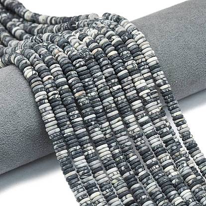 Нити из матового натурального черного сетчатого камня, рондель