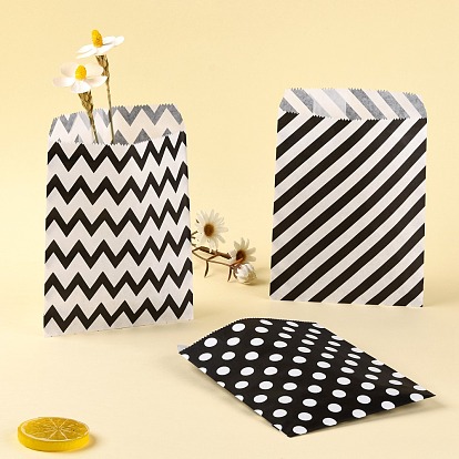 120Pcs 3 Patterns Kraft Paper Bags, No Handles, for Food Storage Bags, with Polka Dot/Stripe/Wave Pattern