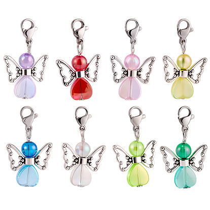 1 Anhänger aus Acryl und Legierung für Taschen, Engel, mit 304 Edelstahl Karabinerverschlüsse