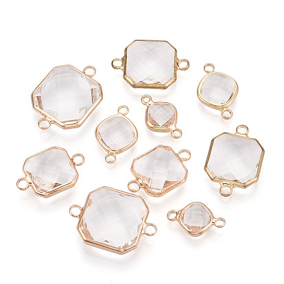 Латунь со стеклянными звеньями/соединительными подвесками, квадратный ромб, граненые, золотые