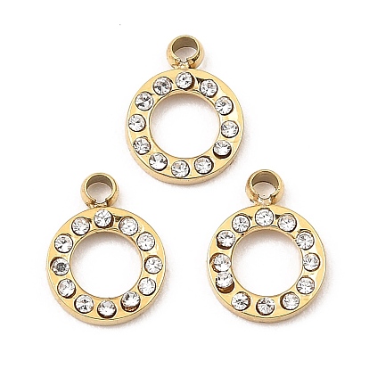 Ion Plating(IP) 316 Stainless Steel with Rhinestone Pendants, Ring Charm