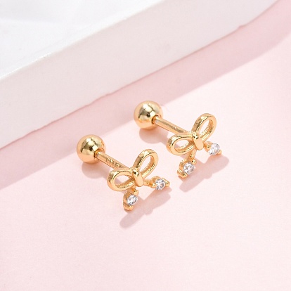 Серьги-гвоздики с бантом 925 из стерлингового серебра с микропаве из прозрачных кубических цирконий