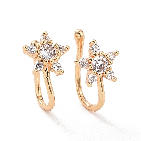 Clear Cubic Zirconia Star Cuff Earrings, Brass Non-piercing Jewelry for Women