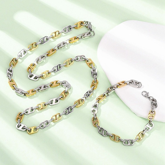 304 Наборы колье и браслетов из нержавеющей стали с овальными звеньями для женщин, ионное покрытие (ip)