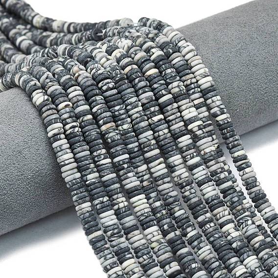Нити из матового натурального черного сетчатого камня, рондель