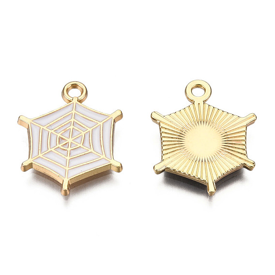 Light Gold Plated Alloy Pendants, with Enamel, Spider Web