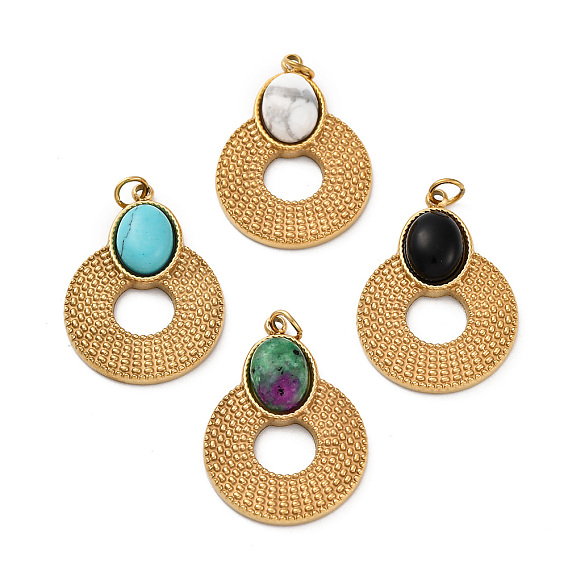 Cmешанные подвески драгоценных камней, 304 кольцо из нержавеющей стали с овальными подвесками, ионное покрытие (ip)