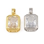 Brass Pave Clear Cubic Zirconia Charms, Single Stone Charms, Rectangle Octagon Charms