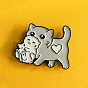 Cute Cartoon Cat with Plush Toy Brooch Pin - Fun and Versatile Heart-Shaped Animal Badge for Students in Denim
