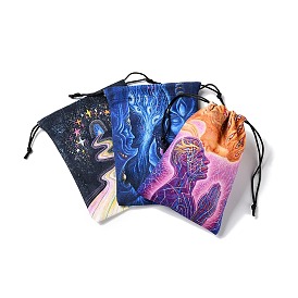 Printed Velvet with Linen Storage Bags, Drawstring Pouches Packaging Bag, Rectangle