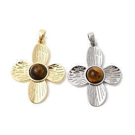 Природных тигровый глаз подвески, цветочные подвески с латунной оправой