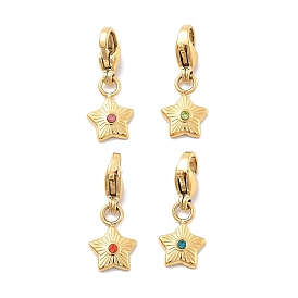 Звезда 304 подвеска из нержавеющей стали со стразами, украшения с застежкой в виде клешни лобстера, ионное покрытие (ip), реальный 14 k позолоченный